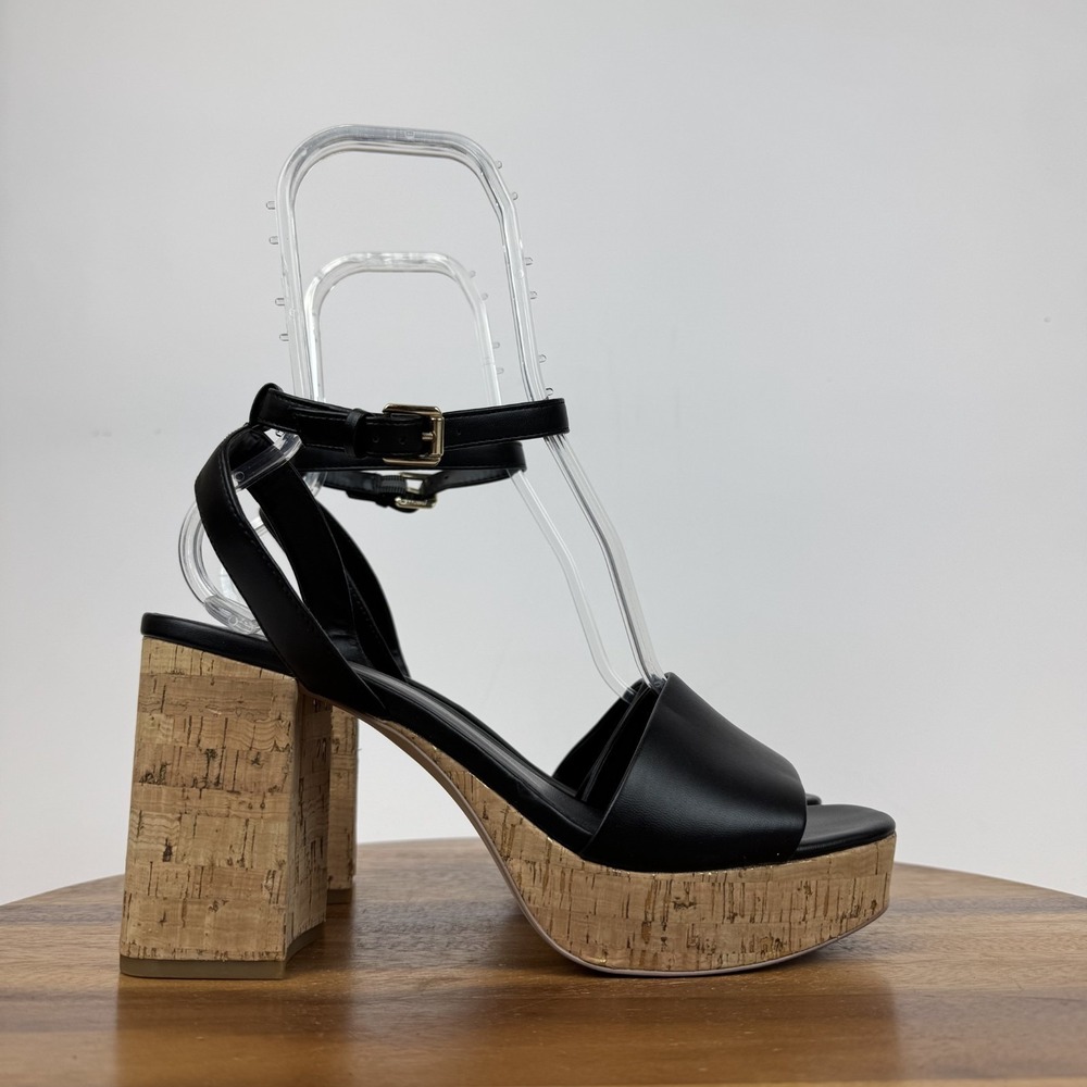 New NWOB Womens Nordstrom Rack Ansel Black‎ Cork Platform Heel Sandals Size 10 M